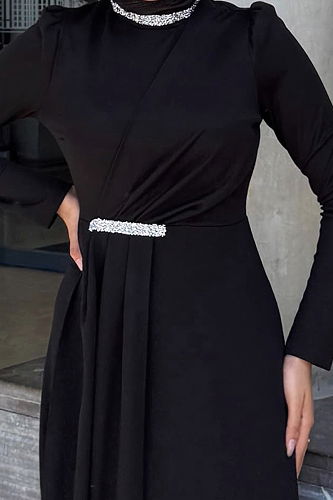 moda selvim Evening Dress 4645ALG474 Black - Thumbnail