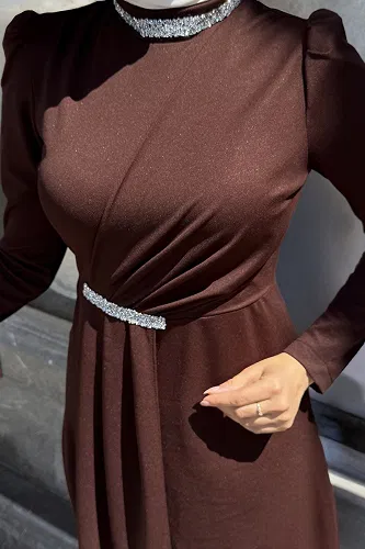 moda selvim Evening Dress 4645ALG474 Brown - Thumbnail