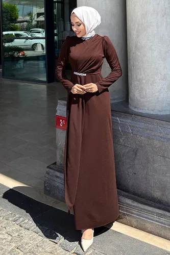 moda selvim Evening Dress 4645ALG474 Brown - Thumbnail