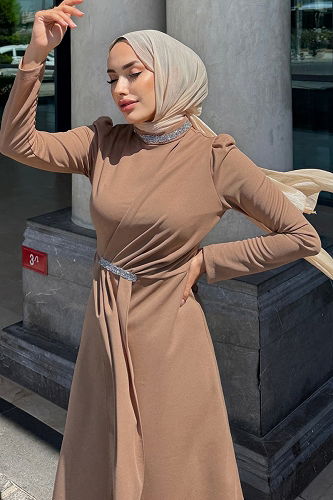 moda selvim فستان سهرة بيج 4645ALG474 - Thumbnail