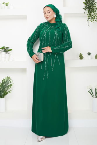 moda selvim Evening Dress 4660SRH861 Emerald - Thumbnail