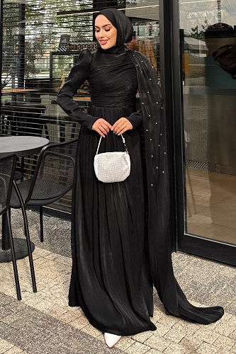 moda selvim Evening Dress 4662ALGK1170 Black - Thumbnail