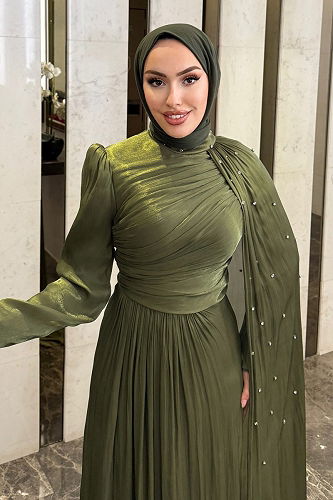 moda selvim فستان سهرة اخضر عفني 4662ALGK1170 - Thumbnail