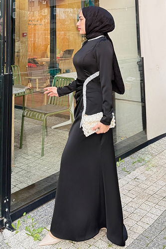 moda selvim Evening Dress 4663ALGK1170 Black - Thumbnail