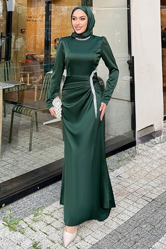 moda selvim Evening Dress 4663ALGK1170 Emerald - Thumbnail