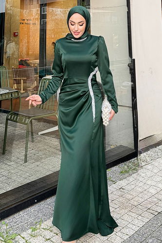 moda selvim فستان سهرة زيتي 4663ALGK1170 - Thumbnail