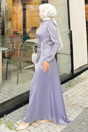 moda selvim فستان سهرة رمادي 4663ALGK1170 - Thumbnail