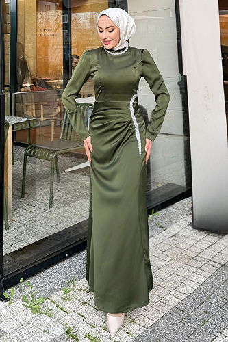 moda selvim Evening Dress 4663ALGK1170 Khaki - Thumbnail