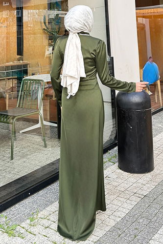 moda selvim فستان سهرة اخضر عفني 4663ALGK1170 - Thumbnail