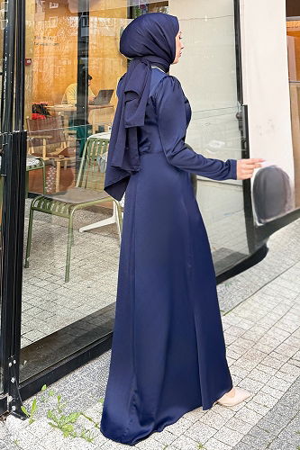 moda selvim Evening Dress 4663ALGK1170 Navy Blue - Thumbnail