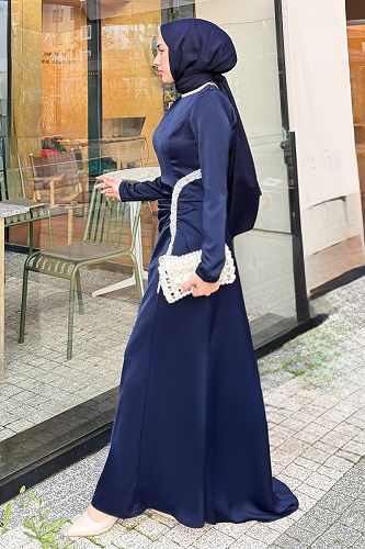 moda selvim Evening Dress 4663ALGK1170 Navy Blue - Thumbnail