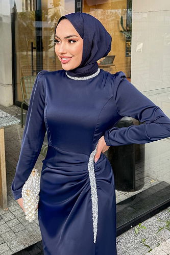 moda selvim فستان سهرة كحلي 4663ALGK1170 - Thumbnail