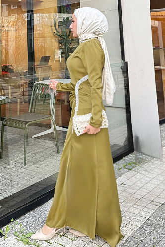 moda selvim فستان سهرة أخضر 4663ALGK1170 - Thumbnail