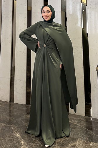 moda selvim Evening Dress 4664ALGK1170 Khaki - Thumbnail