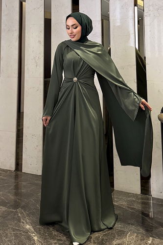 moda selvim Evening Dress 4664ALGK1170 Khaki - Thumbnail