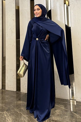 moda selvim Evening Dress 4664ALGK1170 Navy Blue - Thumbnail