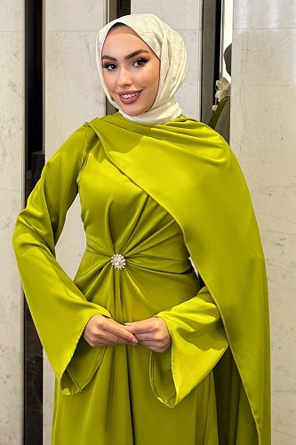 moda selvim Evening Dress 4664ALGK1170 Oil Green - Thumbnail