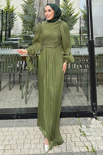 moda selvim Evening Dress 4666ALGK1170 Khaki - Thumbnail