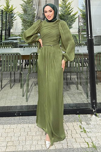 moda selvim Evening Dress 4666ALGK1170 Khaki - Thumbnail