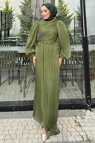 moda selvim Evening Dress 4666ALGK1170 Khaki - Thumbnail