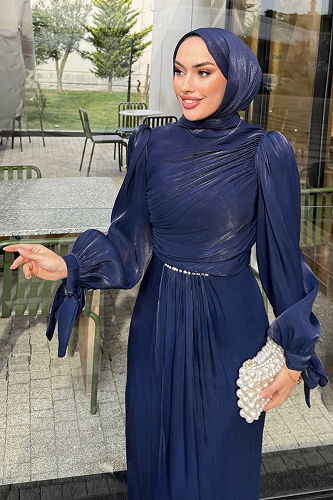 moda selvim فستان سهرة كحلي 4666ALGK1170 - Thumbnail