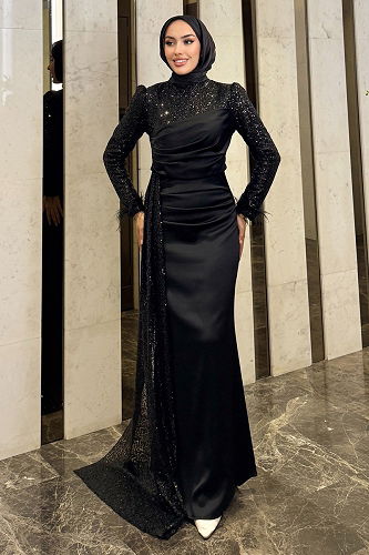 moda selvim Evening Dress 4667ALGK1170 Black - Thumbnail