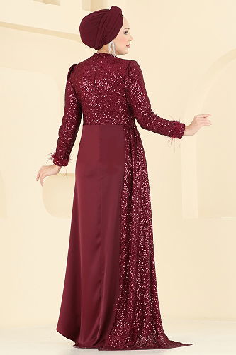 moda selvim فستان سهرة خمري 4667ALGK1170 - Thumbnail