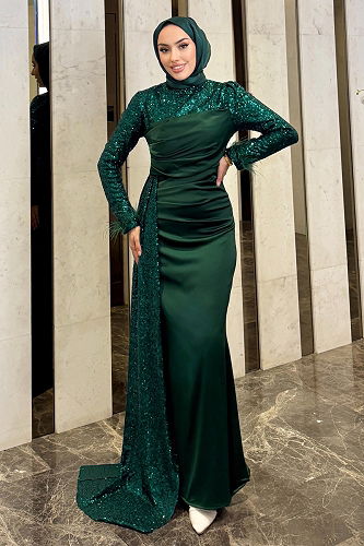 moda selvim Evening Dress 4667ALGK1170 Emerald - Thumbnail