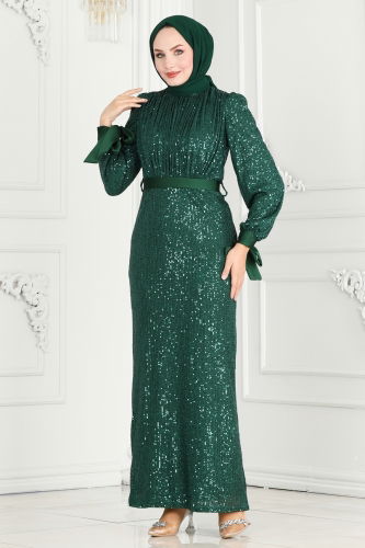 moda selvim Evening Dress 4667D170 Emerald - Thumbnail