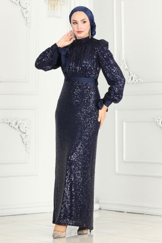 moda selvim Evening Dress 4667D170 Navy Blue - Thumbnail