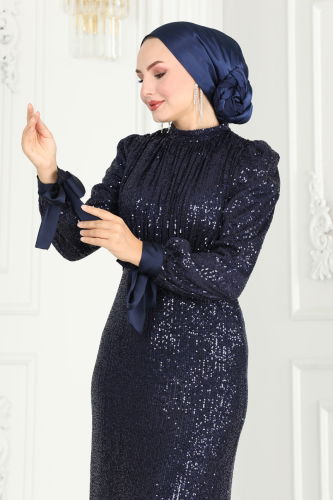 moda selvim Evening Dress 4667D170 Navy Blue - Thumbnail