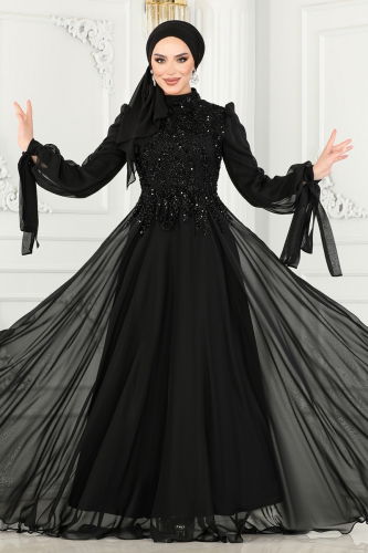 moda selvim Evening Dress 4688SRH861 Black - Thumbnail