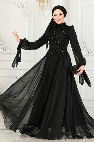 moda selvim Evening Dress 4688SRH861 Black - Thumbnail