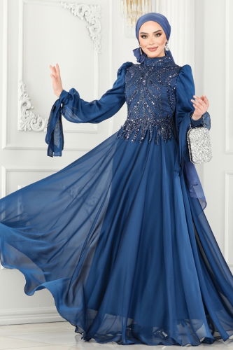 moda selvim EVENING DRESS 4688SRH861 Indigo - Thumbnail