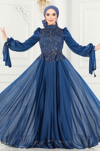 moda selvim EVENING DRESS 4688SRH861 Indigo - Thumbnail