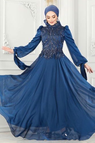 moda selvim EVENING DRESS 4688SRH861 Indigo - Thumbnail