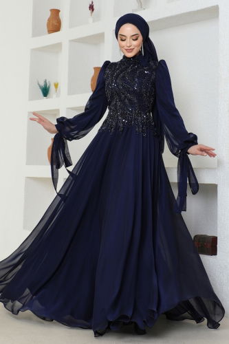 moda selvim EVENING DRESS 4688SRH861 Navy Blue - Thumbnail