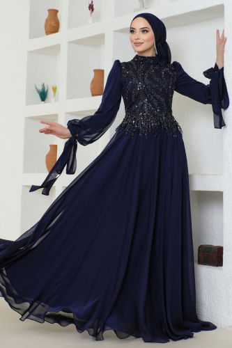 moda selvim EVENING DRESS 4688SRH861 Navy Blue - Thumbnail