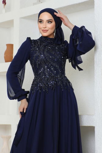 moda selvim EVENING DRESS 4688SRH861 Navy Blue - Thumbnail