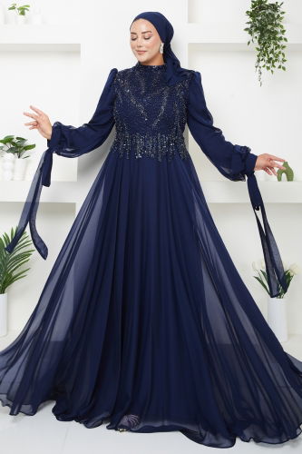 moda selvim EVENING DRESS 4688SRH861 Navy Blue - Thumbnail