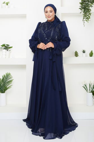 moda selvim EVENING DRESS 4688SRH861 Navy Blue - Thumbnail