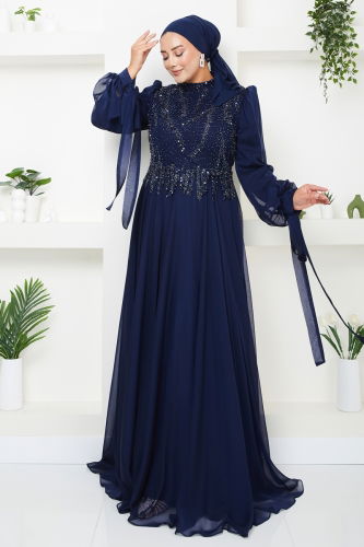 moda selvim EVENING DRESS 4688SRH861 Navy Blue - Thumbnail