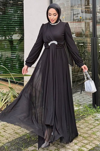 moda selvim Evening Dress 4695ALGK1170 Black - Thumbnail