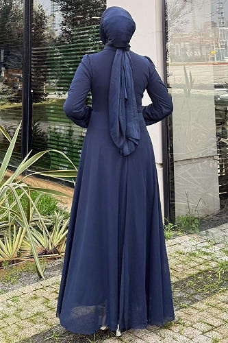 moda selvim Evening Dress 4695ALGK1170 Navy Blue - Thumbnail