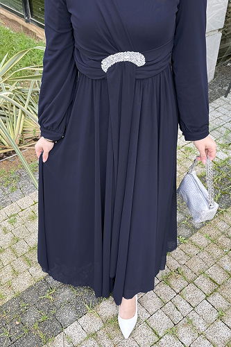 moda selvim فستان سهرة كحلي 4695ALGK1170 - Thumbnail