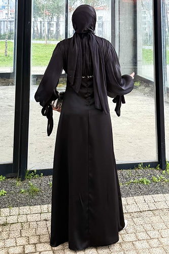 moda selvim فستان سهرة أسود 4711ALGK1170 - Thumbnail