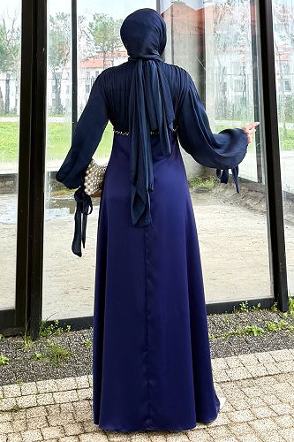 moda selvim فستان سهرة كحلي 4711ALGK1170 - Thumbnail