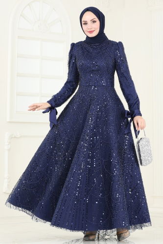 moda selvim Evening Dress 4713D170 Navy Blue - Thumbnail