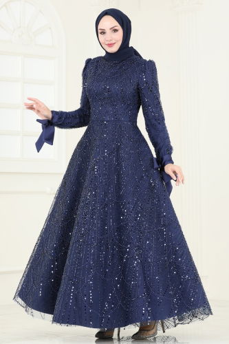 moda selvim Evening Dress 4713D170 Navy Blue - Thumbnail