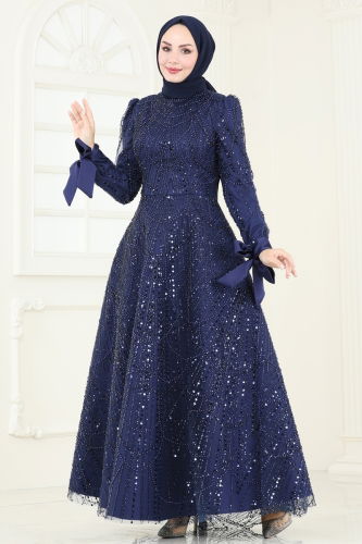 moda selvim Evening Dress 4713D170 Navy Blue - Thumbnail